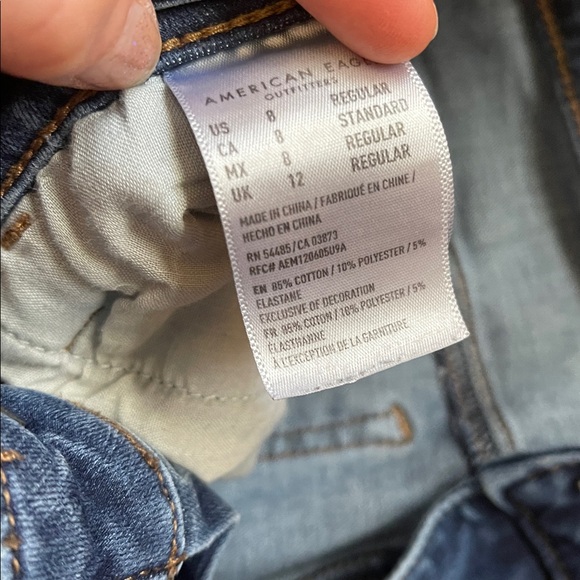 American Eagle Outfitters Dark Blue Distressed Skinny Jeans - Picture 2 of 3